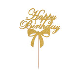 sparkling gold happy birthday with bowtie cake topper 1/pc