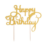 Sparkling gold classic happy birth day cake topper 1/pc