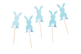 Blue bunny cupcake toppers with furry tail 5/pc