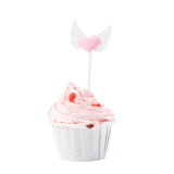 Pink heart with wings cupcake topper