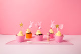 Pink bunny cupcake toppers with furry tail 5/pc