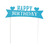 sparkling blue happy birthday with heart cake topper 1/pc